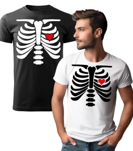 Koszulka Wzór Halloween Żebra i Serce Męska