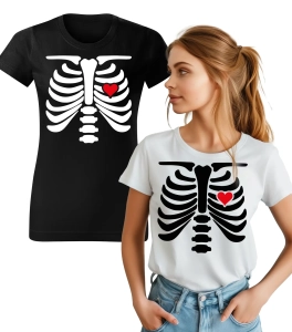Koszulka Wzór Halloween Żebra i Serce Damska