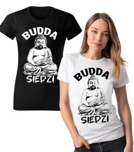 Koszulka z Nadrukiem Wzorem Budda Siedzi Damska