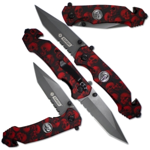 Nóż Składany N450 Kandar Tanto Piła Red Skulls
