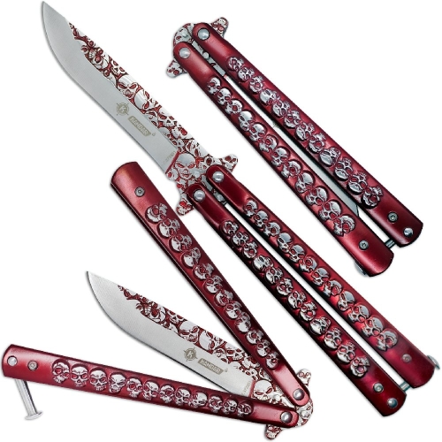 Nóż Motylkowy Motylek N422 Skulls Red 1.jpg