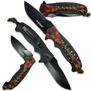 Nóż Składany N525 Kandar Czaszki Paracord Czerwony